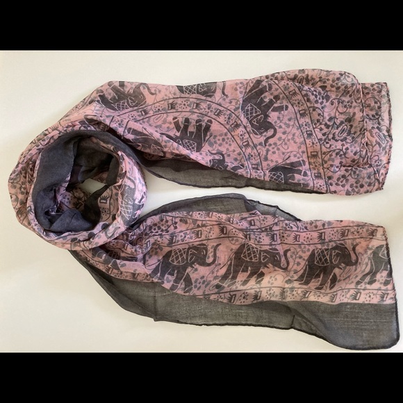 🛍 Indian Elephant Boho Print Long Scarf, Pink/Black - Picture 2 of 3